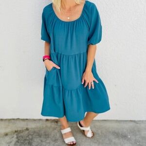 haptics boutique teal blue ruffled tier dress Plus size 1X